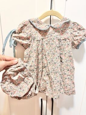 The Oaks Apparel Floral Peter Pan Collar Baby Top with Bloomer - Pink & Green